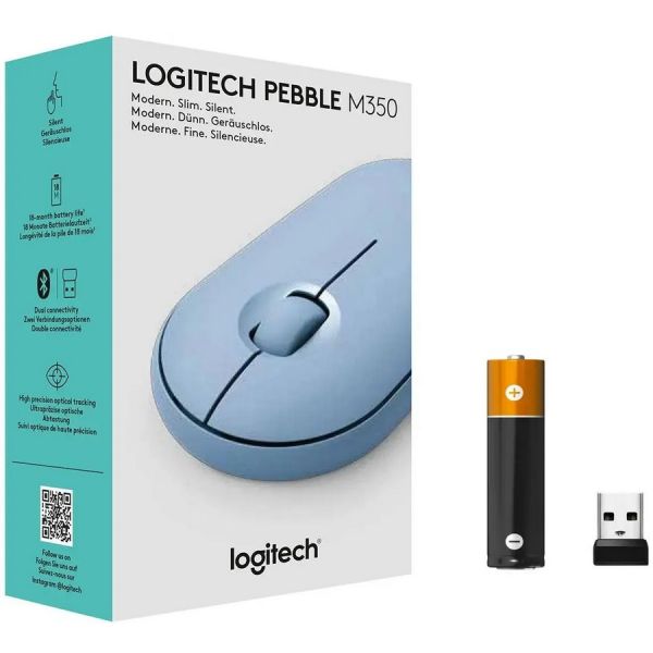 Мышь Logitech Pebble M350 оптическая, беспроводная, USB, синий [910-005719]